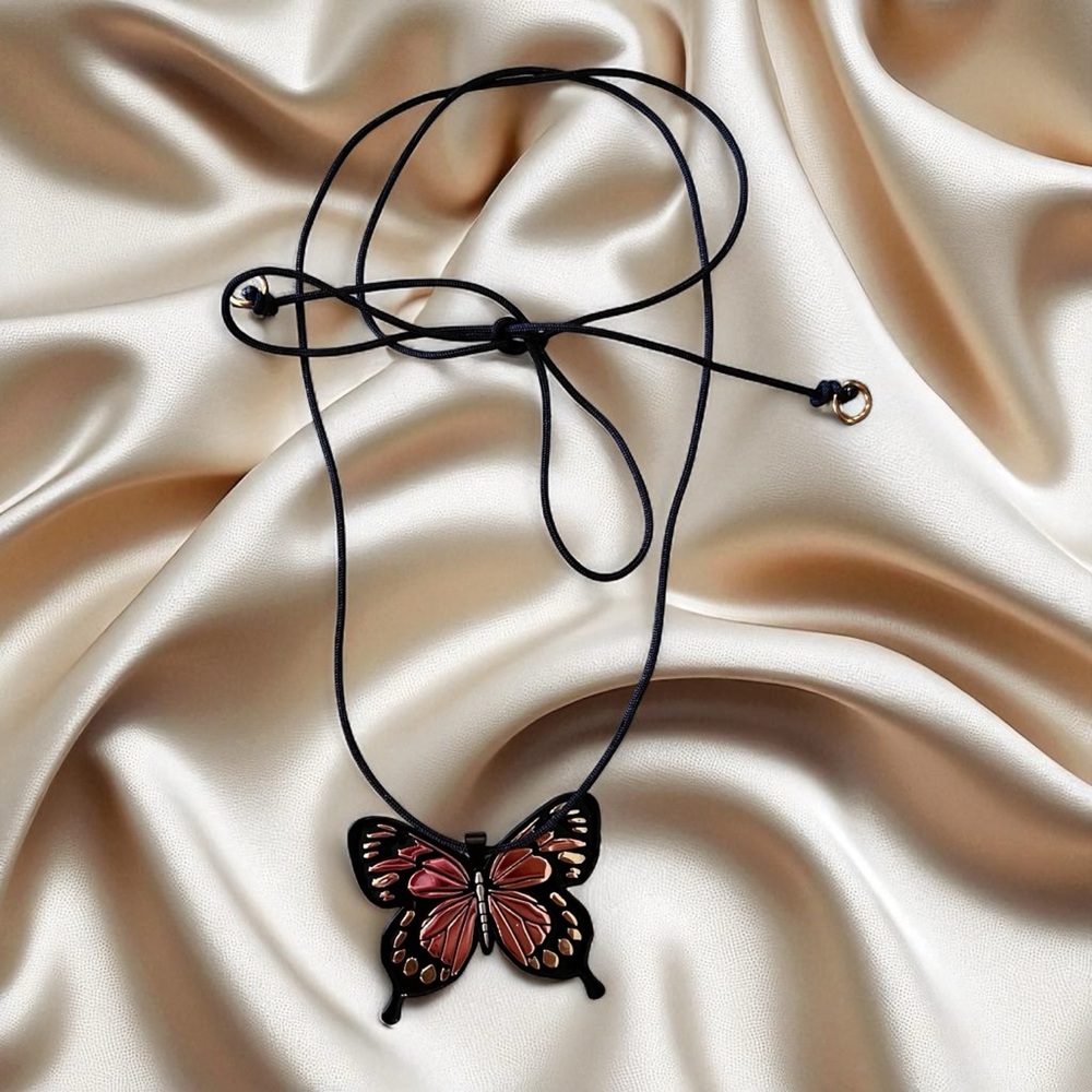 Chic Black Rose Gold and Gold Toned Wrap Butterfly Pendant Necklace - Picture 12 of 17
